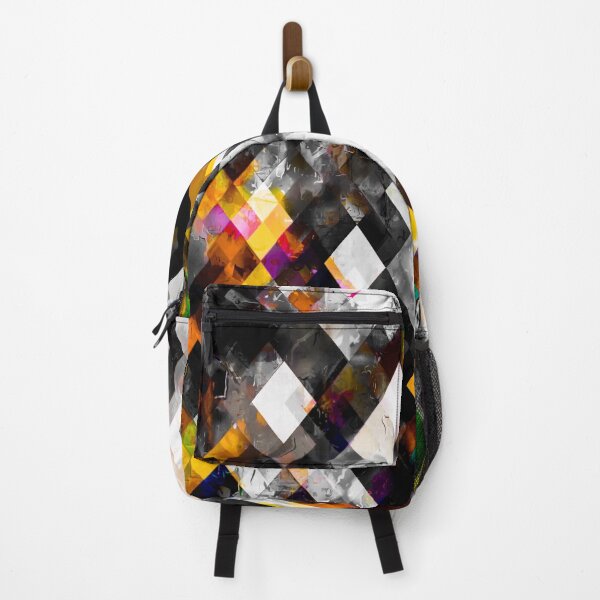 Item preview, geometric pixel square pattern abstract background in yellow orange pink designed and sold by Mrvell.