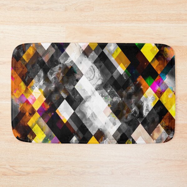 Item preview, geometric pixel square pattern abstract background in yellow orange pink designed and sold by Mrvell.