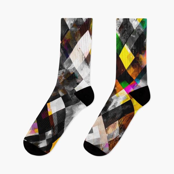 Item preview, geometric pixel square pattern abstract background in yellow orange pink designed and sold by Mrvell.
