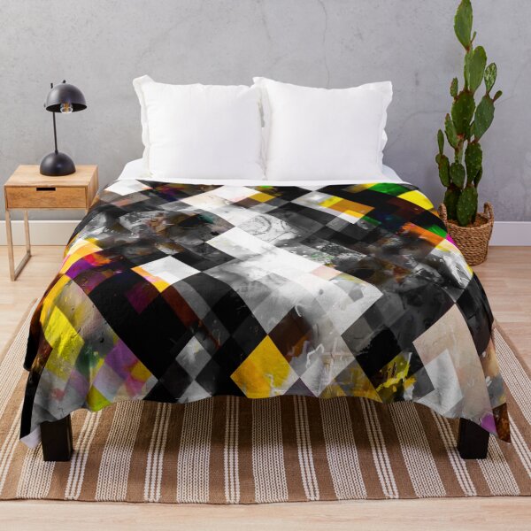 Item preview, geometric pixel square pattern abstract background in yellow orange pink designed and sold by Mrvell.