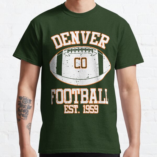 deadmansupplyco Vintage Football Shape - Denver Broncos (Orange Broncos Wordmark) T-Shirt