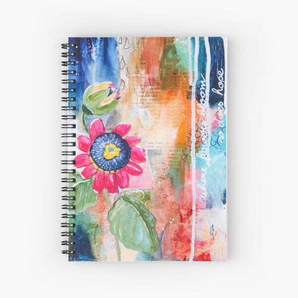 Where Flowers Bloom - Abstract mixed media collage with passion flower Spiral Notebook