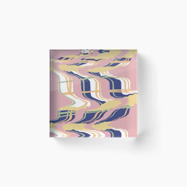 Item preview, Retro Abstract Wavy Bue Plink Yellow Check designed and sold by Homeprintsau.