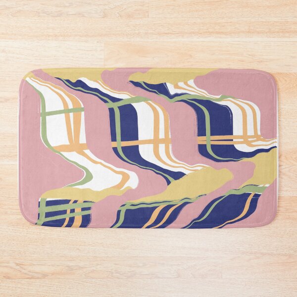 Item preview, Retro Abstract Wavy Bue Plink Yellow Check designed and sold by Homeprintsau.