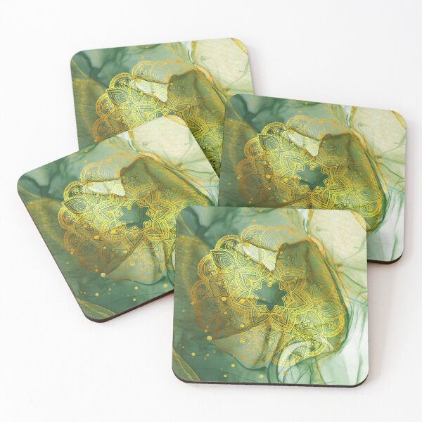 Item preview, Shiny Gold Mandala On Abstract Green Background designed and sold by Vic Torys ☆.