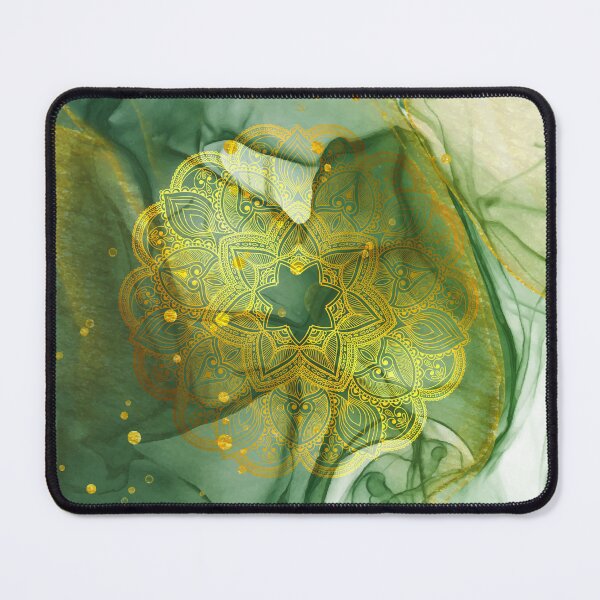 Item preview, Shiny Gold Mandala On Abstract Green Background designed and sold by Vic Torys ☆.