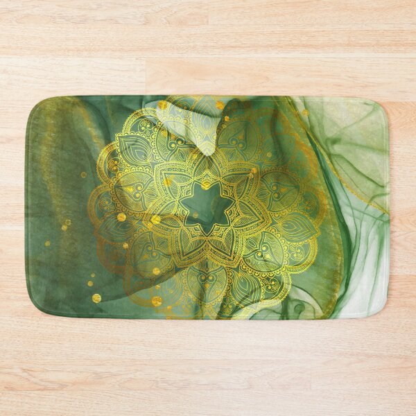 Item preview, Shiny Gold Mandala On Abstract Green Background designed and sold by Vic Torys ☆.