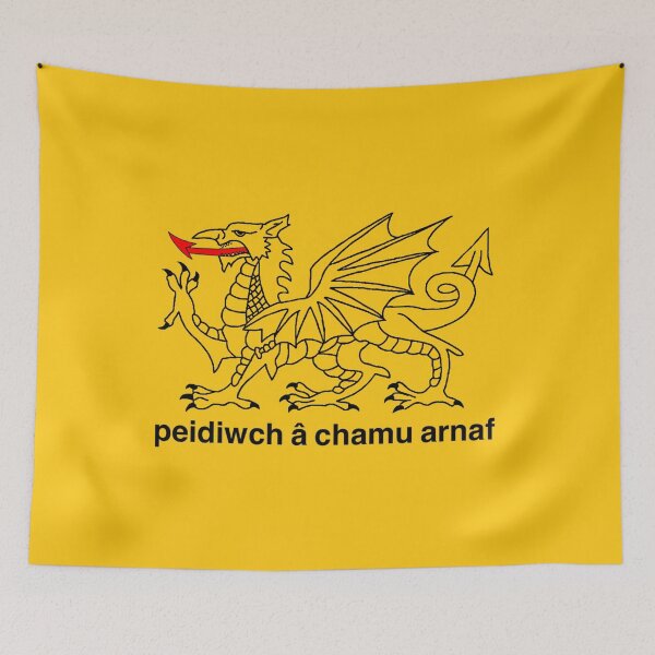 Item preview, baner gadsden cymraeg melyn (Yellow Welsh Gadsden Flag) designed and sold by JonathanR1994.