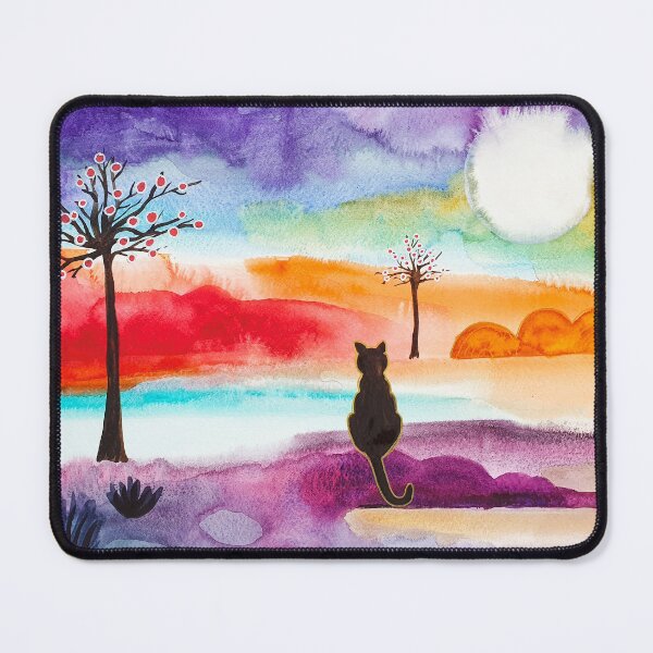 Item preview,  Moonlight Cat - Abstract landscape with cat and full moon designed and sold by SusanneRoseArt.