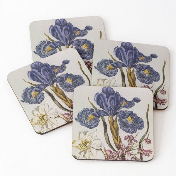 Item preview, Antique  blue English Iris, pink Delphinium, white Narcissus 1680 designed and sold by aapshop.