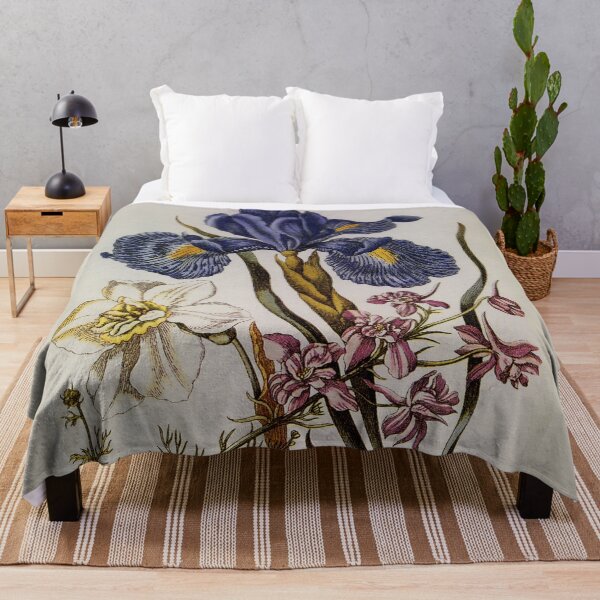 Item preview, Antique  blue English Iris, pink Delphinium, white Narcissus 1680 designed and sold by aapshop.