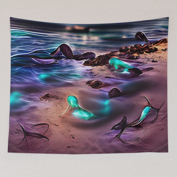 Item preview, AI Generated Art, Bioluminescent Beach designed and sold by ACC .