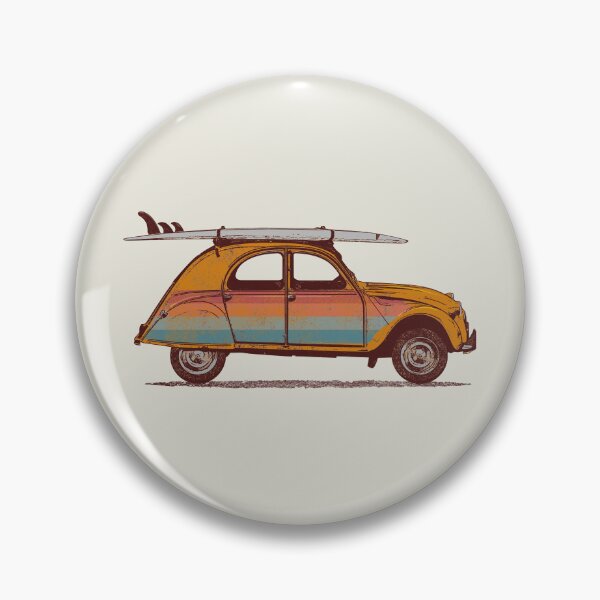 Item preview, Drawing of a two horses or 2CV with a surfboard on the roof in vintage retro style designed and sold by Johann Brangeon.