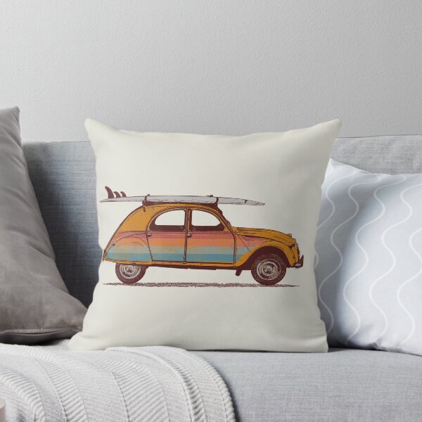 Item preview, Drawing of a two horses or 2CV with a surfboard on the roof in vintage retro style designed and sold by Johann Brangeon.