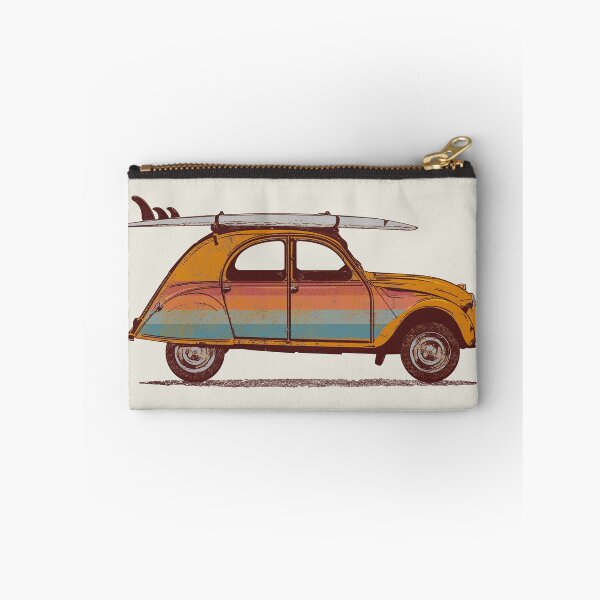 Item preview, Drawing of a two horses or 2CV with a surfboard on the roof in vintage retro style designed and sold by Johann Brangeon.