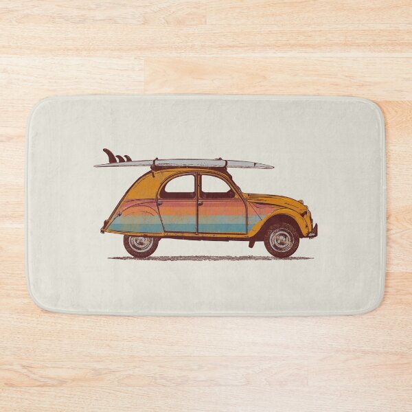 Item preview, Drawing of a two horses or 2CV with a surfboard on the roof in vintage retro style designed and sold by Johann Brangeon.