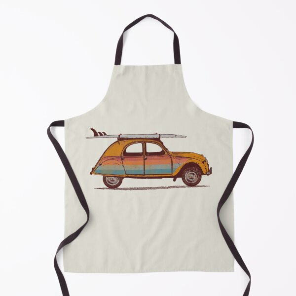 Item preview, Drawing of a two horses or 2CV with a surfboard on the roof in vintage retro style designed and sold by Johann Brangeon.