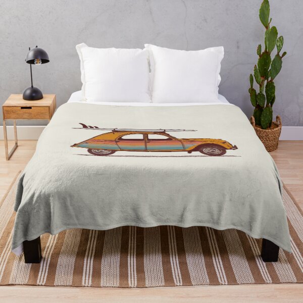 Item preview, Drawing of a two horses or 2CV with a surfboard on the roof in vintage retro style designed and sold by Johann Brangeon.