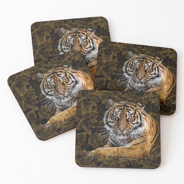 Item preview, Natural Tiger with Flowers on Black Background  designed and sold by NawalMagdy.