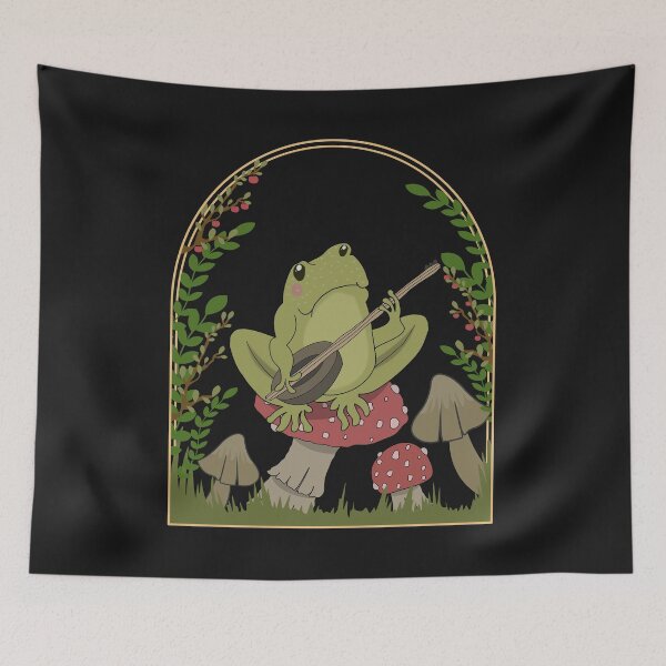 Item preview, cottagecore cottage core funny frog playing guitar banjo on mushrooms designed and sold by teeartforyou.