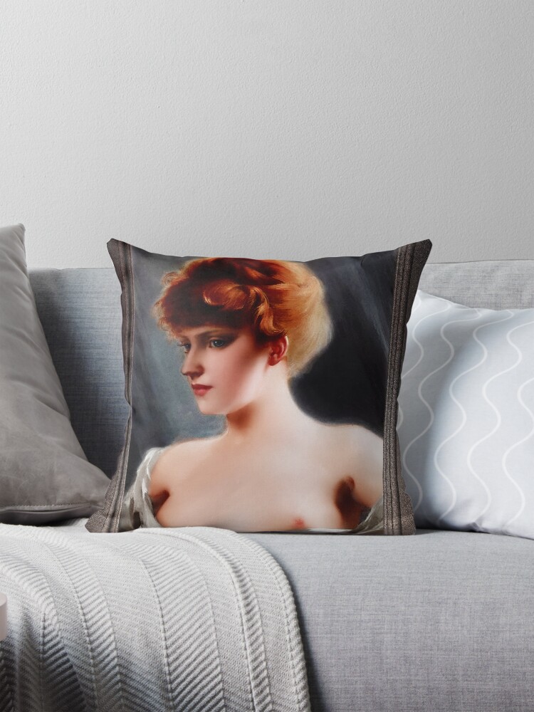 The Artist's Model by Luis Ricardo Falero - A Classic Beauty Portrait 2 The Artist's Model by Luis Ricardo Falero Remastered Xzendor7 Classical Fine Art Old Masters Reproductions Decorative Art Print Throw Pillow