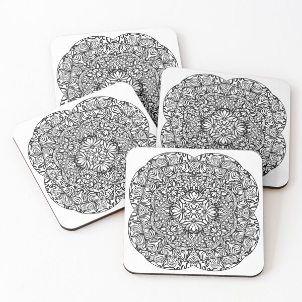 Item preview, Flowery Mandala - Intricate Black and White Digital Illustration - Vibrant and Eye-catching Design for printing on t-shirts, wall art, pillows, phone cases, mugs, tote bags, notebooks and more designed and sold by cherdoodles.