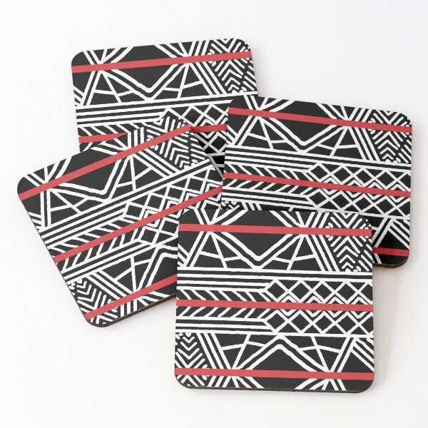 Item preview, Red Black and White Mudcloth Stripes Pattern Pairs Coloro 2022 Popular Color Red Glow 013-43-37 designed and sold by ColorOfTheYears.