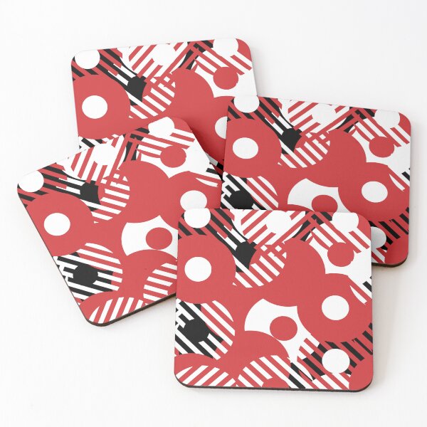 Item preview, Red Black and White Circle and Stripe Pattern Pairs Coloro 2022 Popular Color Red Glow 013-43-37 designed and sold by ColorOfTheYears.