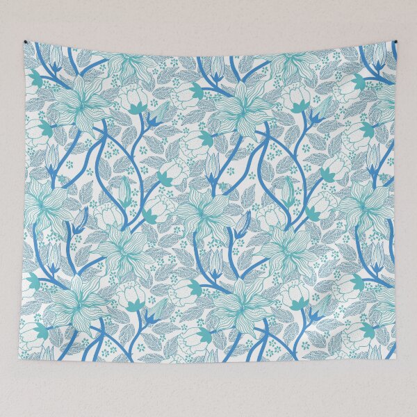 Item preview, Preppy Room Decor -	Chinoiserie Blue Teal Floral Pattern designed and sold by Shop Your Aesthetic.