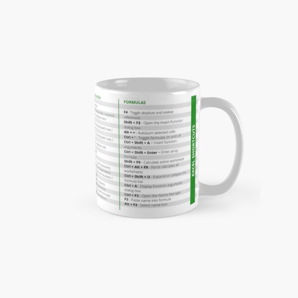 Excel Shortcut Mug, Excel Shortcuts White Glossy Mug, Accountant Offic –  Top Ten Line