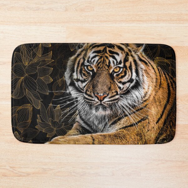 Item preview, Natural Tiger with Flowers on Black Background  designed and sold by NawalMagdy.