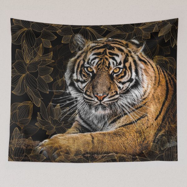 Item preview, Natural Tiger with Flowers on Black Background  designed and sold by NawalMagdy.