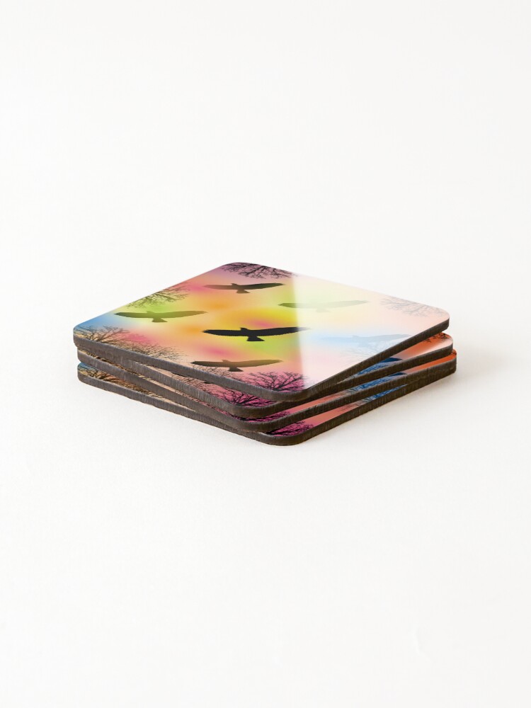 Thumbnail 4 of 5, Coasters (Set of 4), Colourful flight designed and sold by BubbleTextBox.