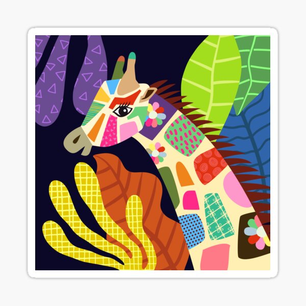 Item preview, Colorful Folk Art Jungle Giraffe Animal Portrait designed and sold by Prawny.
