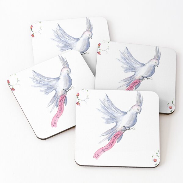 Item preview, Congratulations Dove - Pink, Blue, Gray Bird with Banner designed and sold by LadyKatieP.