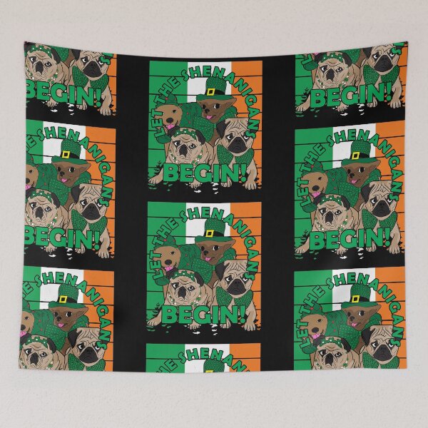 Item preview,  Let the shenanigan's begin, Irish flag, pug lover funny saying/quote puppy distressed retro sunset design designed and sold by SamRVstore.