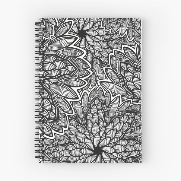 Aperçu de l'œuvre Floral Mandala Collision - Noir et blanc - Motif de fleurs illustré numériquement pour la décoration intérieure, le tissu d'habillement, les rideaux, la literie, les oreillers, les tissus d'ameublement, les étuis de téléphone et les articles de papeterie créée et vendue par cherdoodles.
