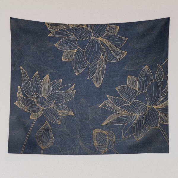 Item preview, Copper Gold Shiny Flowers Texture on Navy Dark Blue Background designed and sold by NawalMagdy.