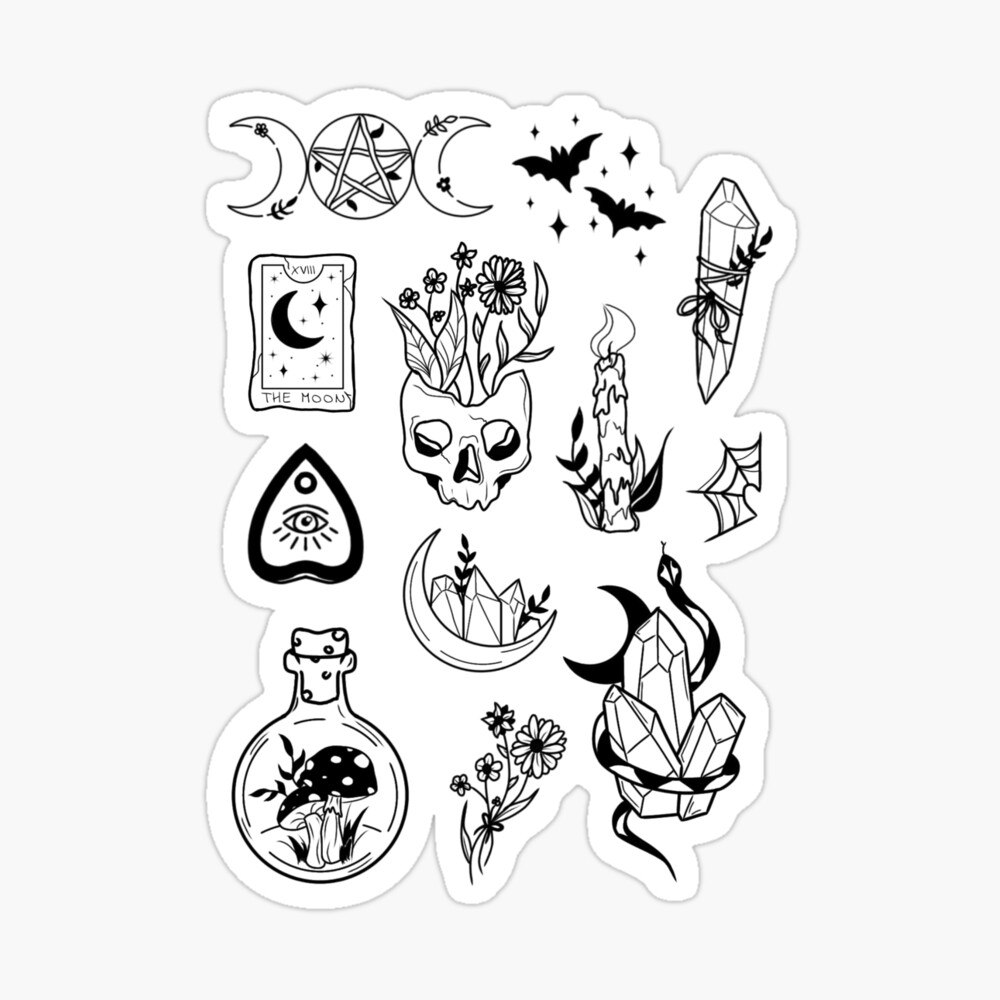 Spooky Skulls Cute Tattoo Flash Sheet Illustrations Print –  LilyJTattooprints