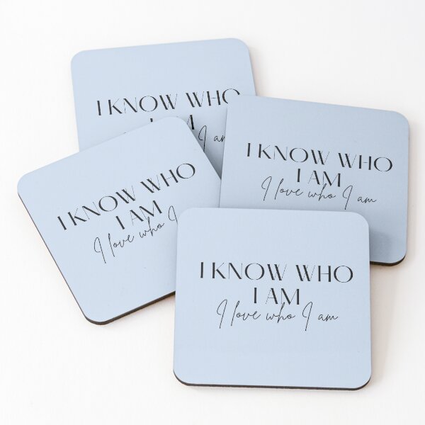 Item preview, Motivational / inspirational quote - I know who I am. I love who I am - saying, blue designed and sold by AlfabetDesign.