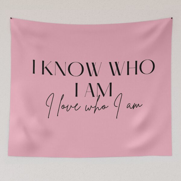 Item preview, Motivational / inspirational quote - I know who I am. I love who I am - saying, pink designed and sold by AlfabetDesign.