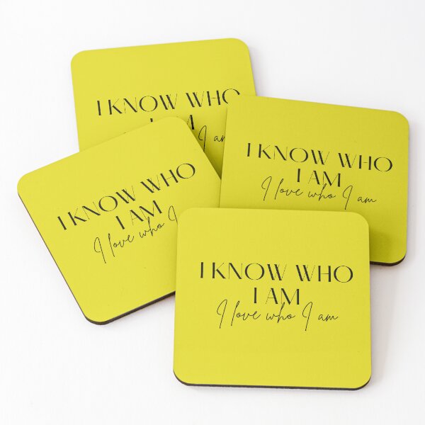 Item preview, Motivational / inspirational quote - I know who I am. I love who I am - saying, bright yellow designed and sold by AlfabetDesign.