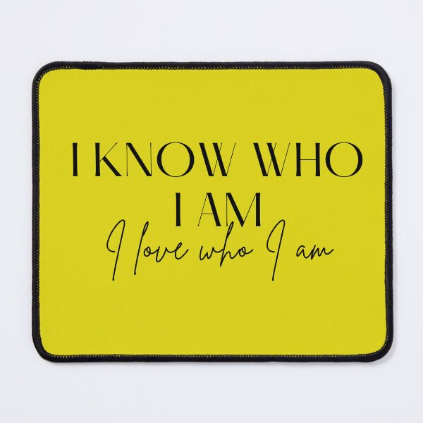 Item preview, Motivational / inspirational quote - I know who I am. I love who I am - saying, bright yellow designed and sold by AlfabetDesign.