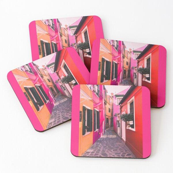 Item preview, Preppy Room Decor -	Preppy Pink Red & Orange Burano Italy Street designed and sold by Shop Your Aesthetic.