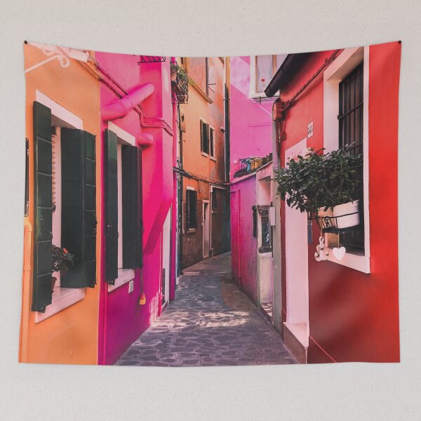 Item preview, Preppy Room Decor -	Preppy Pink Red & Orange Burano Italy Street designed and sold by Shop Your Aesthetic.