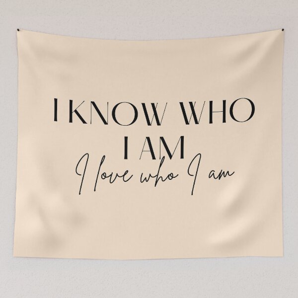 Item preview, Motivational / inspirational quote - I know who I am. I love who I am - saying, light orange designed and sold by AlfabetDesign.
