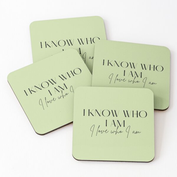 Item preview, Motivational / inspirational quote - I know who I am. I love who I am - saying, light green designed and sold by AlfabetDesign.