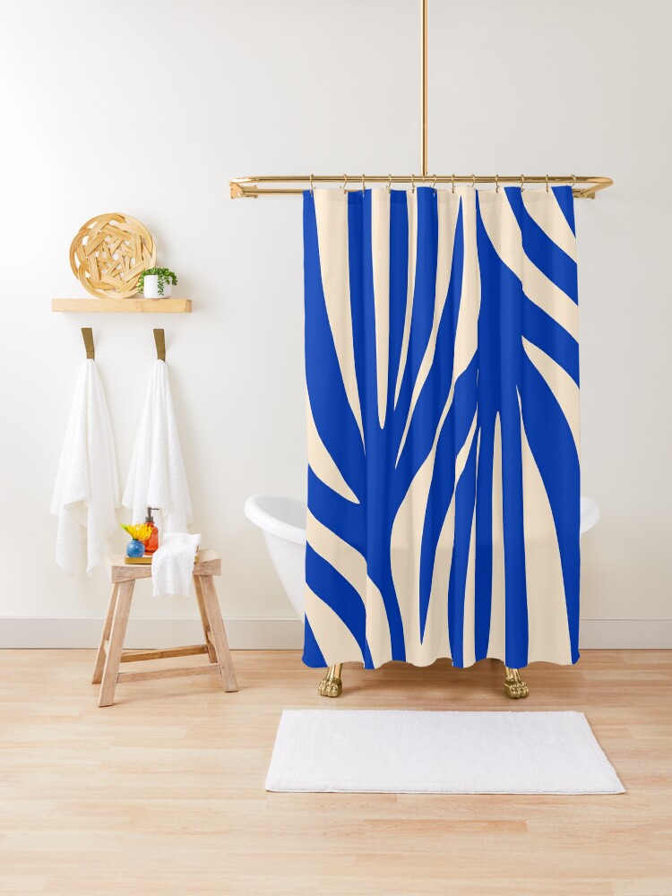 Maldives Abstract Botanical Pattern in Bright Blue and Cream Bath Mat by  Kierkegaard Design Studio