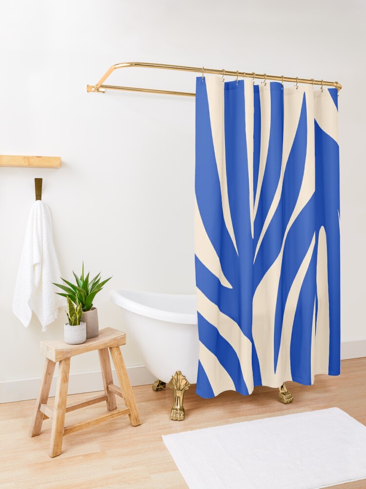 Maldives Abstract Botanical Pattern in Bright Blue and Cream Bath Mat by  Kierkegaard Design Studio