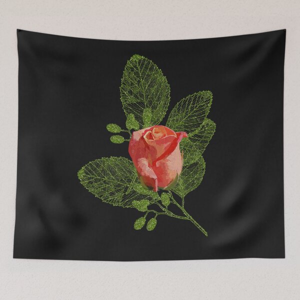 Item preview, Pink rose on green skeleton leaf nature designed and sold by Areashor.
